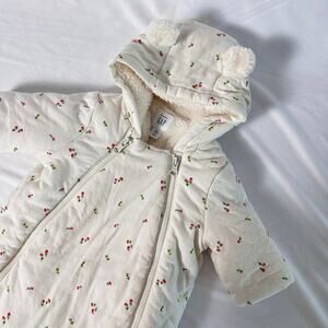 Gap Infant Sherpa Cream Floral Quilted Bunting Hooded Snowsuit w/ Ears Sz 0-3 mo
